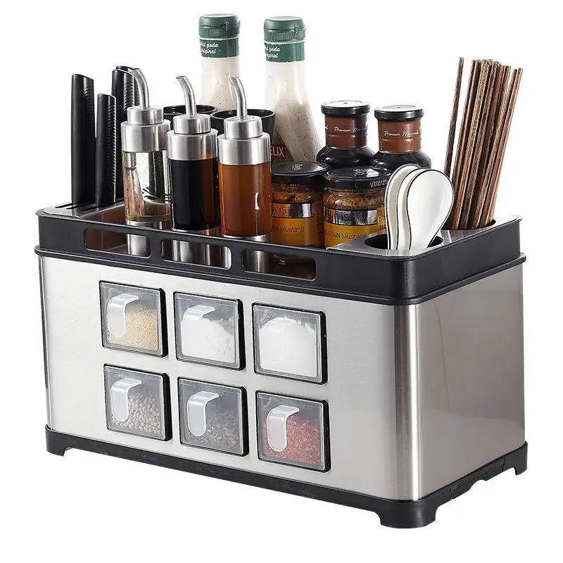 Stainless Steel Kitchen Storage Box Spice Jar Counter Top Sauce Bottle Knife Rack Shelf Organizer Set for Home Organization
Stainless Steel Kitchen Storage Box Spice Jar Counter Top Sauce Bottle Knife Rack Shelf Organizer Set for Home Organization
