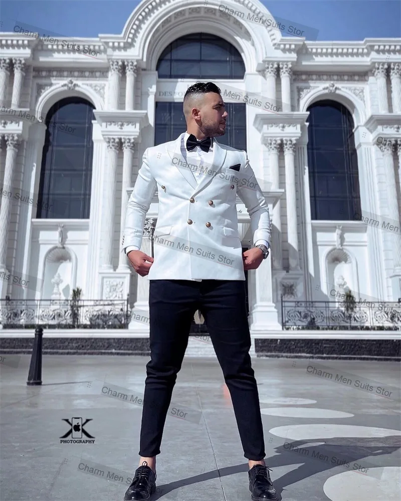 Formal Office Men Suits Set 2 Piece White Blazer+Black Pants Custom Made Cotton Jacket Business Groom Wedding Tuxedo Coat
Formal Office Men Suits Set 2 Piece White Blazer+Black Pants Custom Made Cotton Jacket Business Groom Wedding Tuxedo Coat