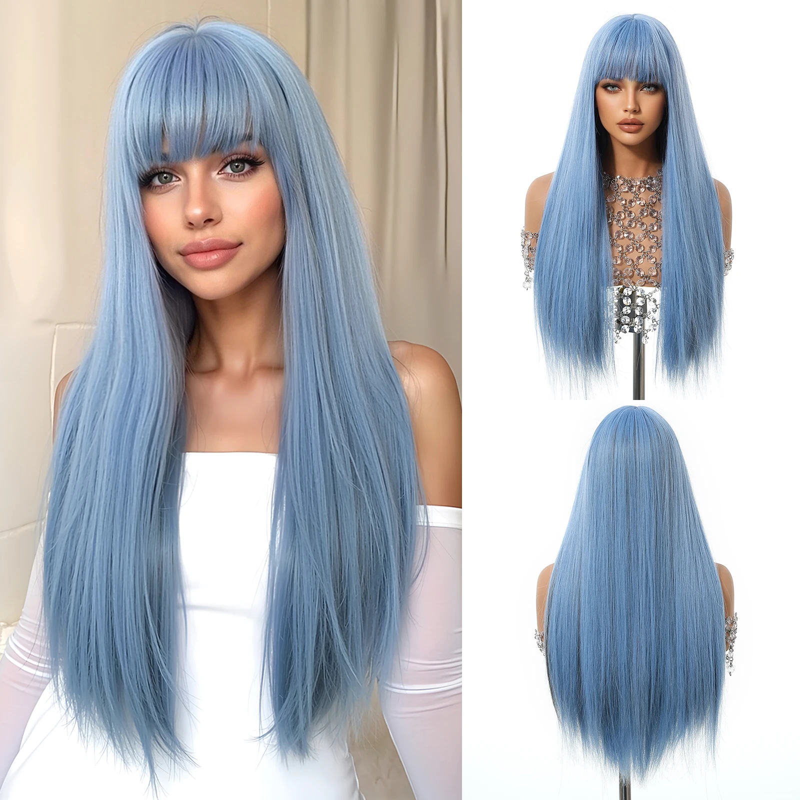 HENRY MARGU Sky Blue Long Straight Synthetic Wig Gray Highlight Cosplay Women Wigs with Bangs Halloween Party Wig Heat Resistant
HENRY MARGU Sky Blue Long Straight Synthetic Wig Gray Highlight Cosplay Women Wigs with Bangs Halloween Party Wig Heat Resistant