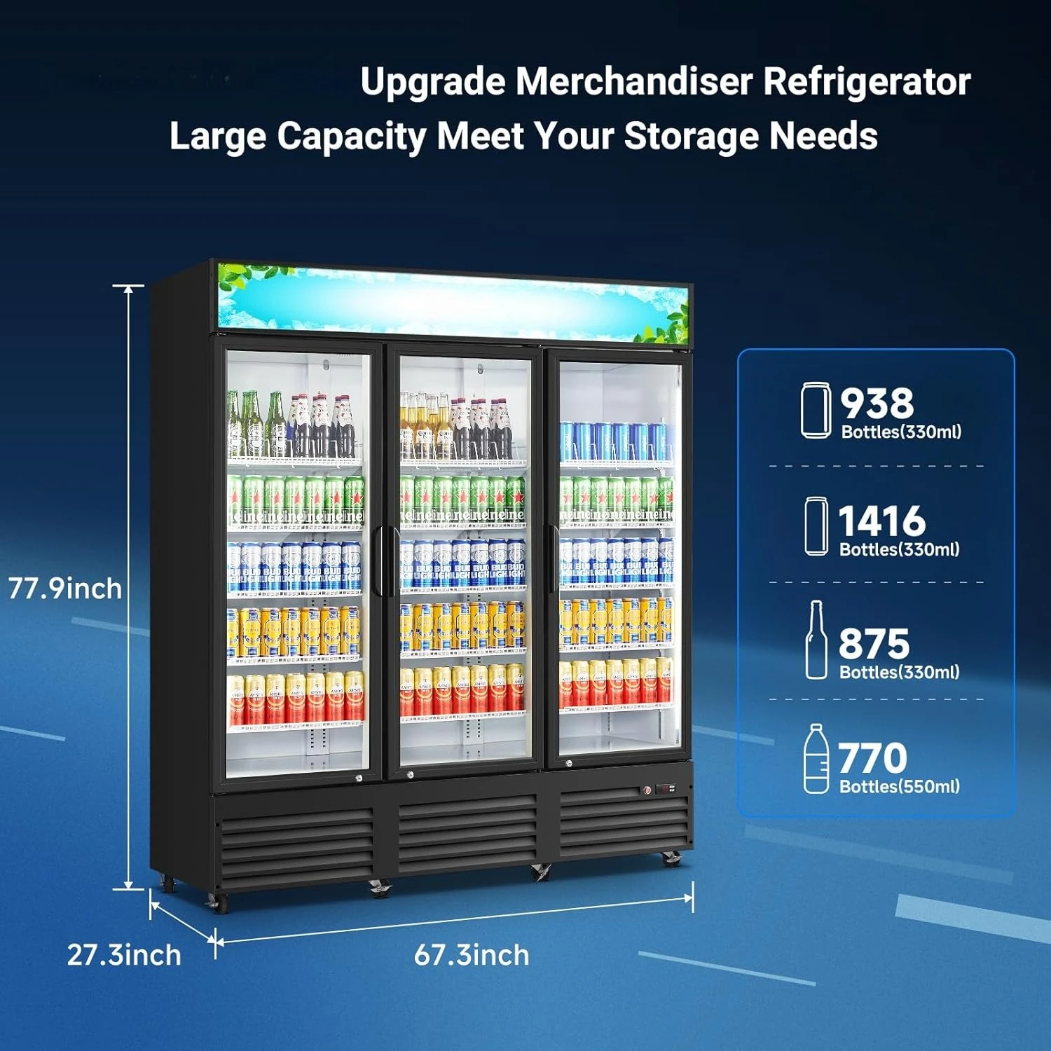 Commercial Merchandiser Refrigerator,3 Glass Door Commercial Beverage Refrigerator, Beverage Display Cooler
Commercial Merchandiser Refrigerator,3 Glass Door Commercial Beverage Refrigerator, Beverage Display Cooler