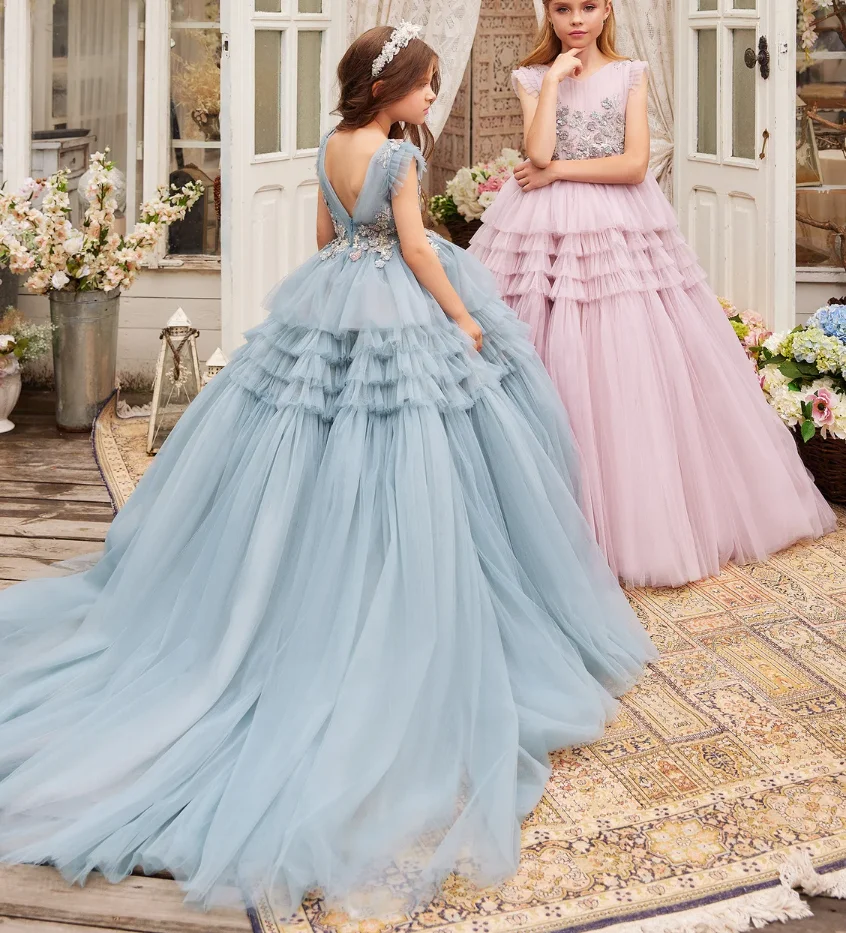Princess Prom Party Dress with Long Train Flower Girl Dress Ball Gown First Communion Dresses 3D Lace Girls Dresses
Princess Prom Party Dress with Long Train Flower Girl Dress Ball Gown First Communion Dresses 3D Lace Girls Dresses
