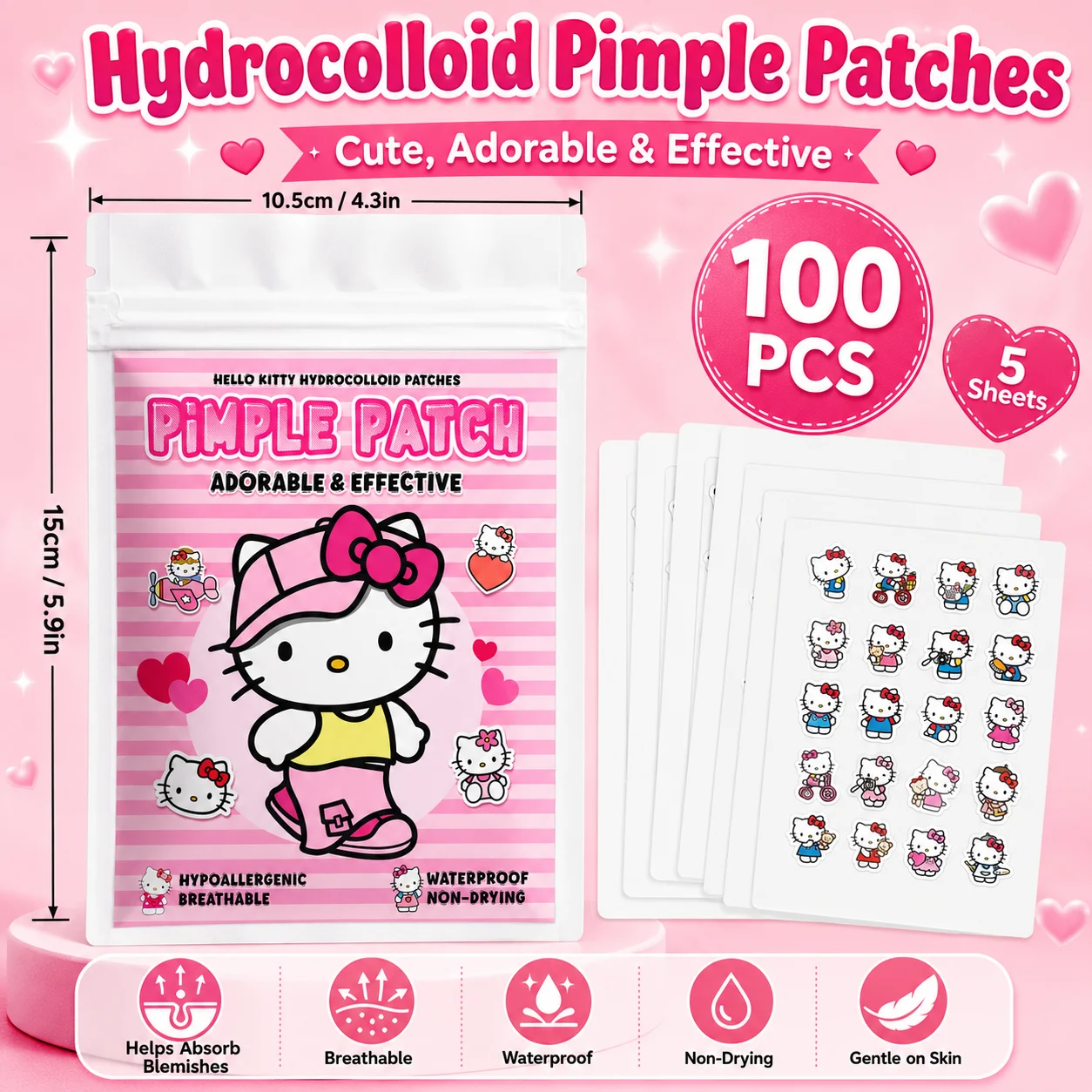 100PCS hello kitty Acne patches, facial acne patches, hydrogel acne removal patches, concealer
100PCS hello kitty Acne patches, facial acne patches, hydrogel acne removal patches, concealer