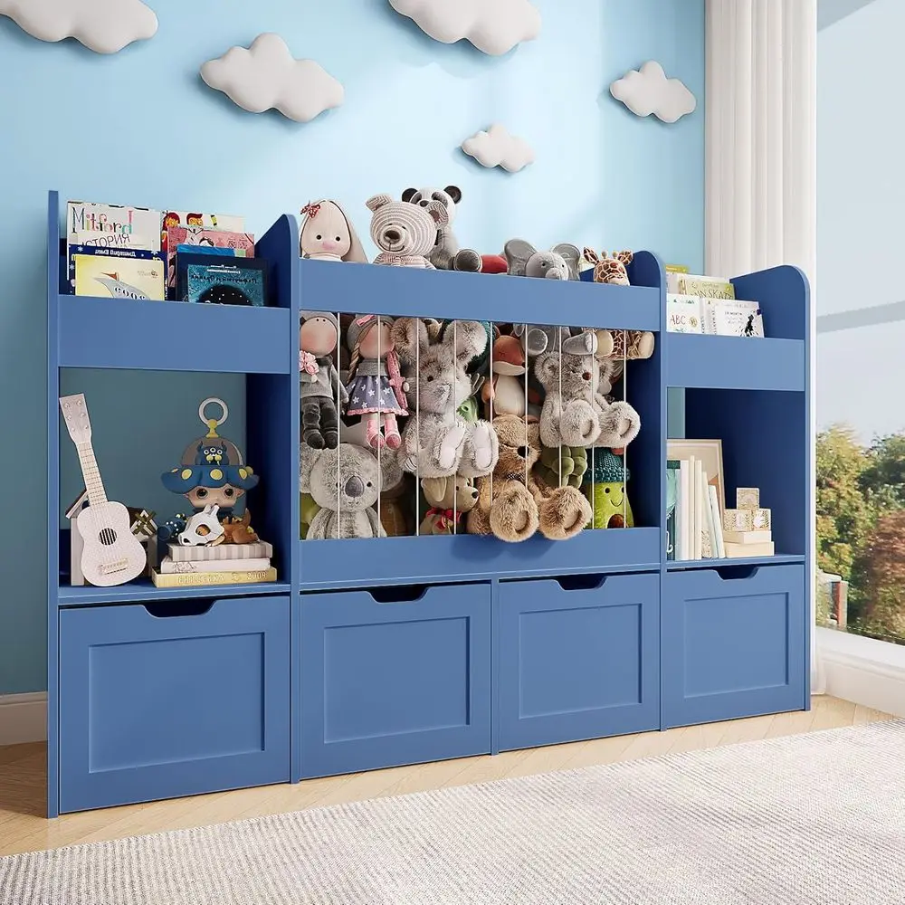 63 Wide Multi-Function Kids Storage Organizer with 132L Plush Animal Holder, 4-Wheels, 3-Tier Bookshelf, and 2 Storage Cubes, Id
63 Wide Multi-Function Kids Storage Organizer with 132L Plush Animal Holder, 4-Wheels, 3-Tier Bookshelf, and 2 Storage Cubes, Id