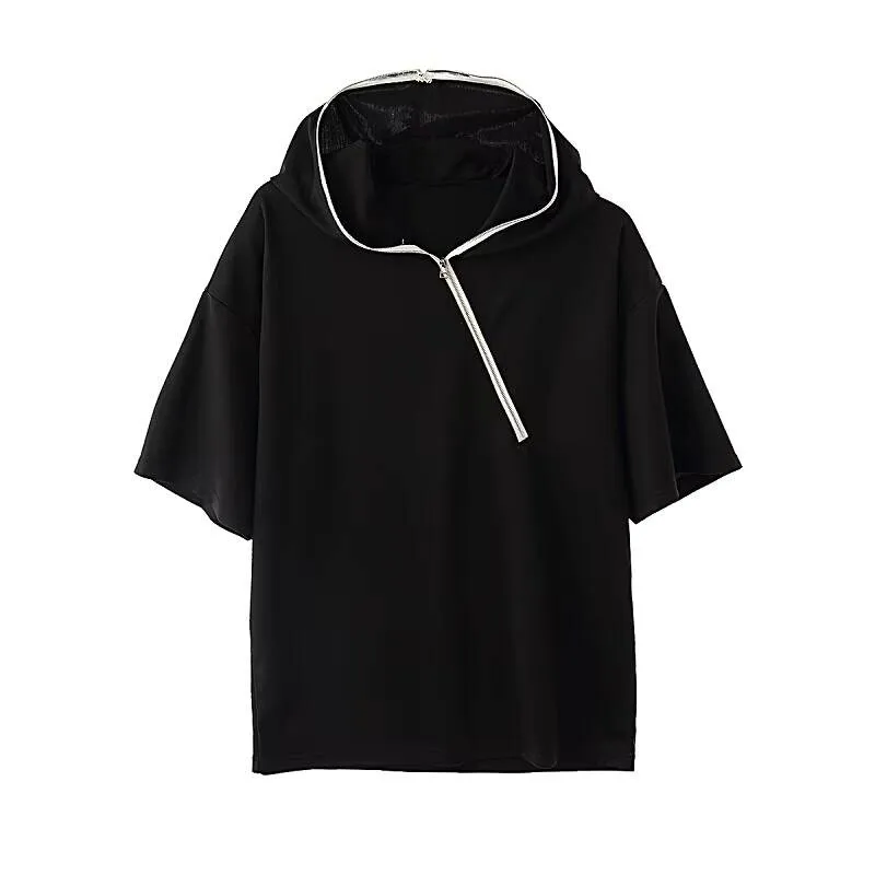 Hooded Short T-Shirt Sleeve Summer Men Men's Wear Diagonal Zipper Design Black Loose Casual Half Sleeve Yamamoto Style
Hooded Short T-Shirt Sleeve Summer Men Men's Wear Diagonal Zipper Design Black Loose Casual Half Sleeve Yamamoto Style