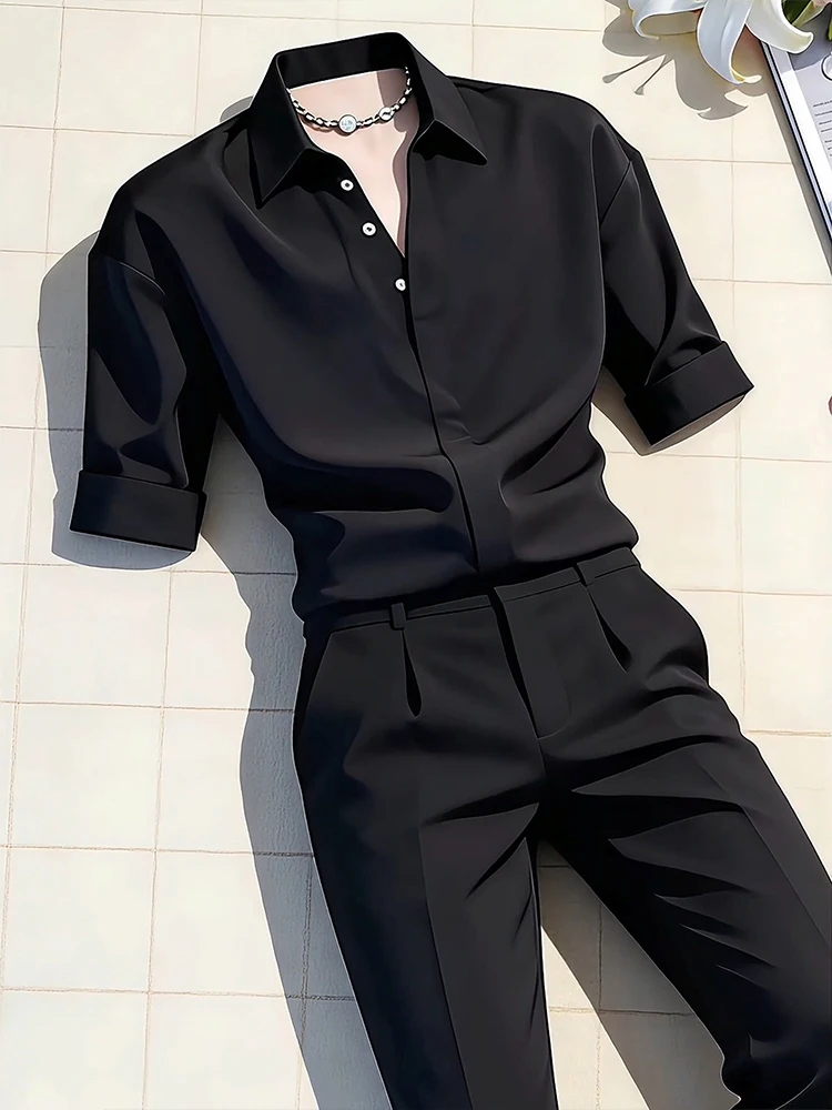 Black Neapolitan Short Sleeve Ice Silk Men's Shirt Summer Thin Micro Flare Pants Youth Fashion Breathable Ice Sensation Shirt
Black Neapolitan Short Sleeve Ice Silk Men's Shirt Summer Thin Micro Flare Pants Youth Fashion Breathable Ice Sensation Shirt