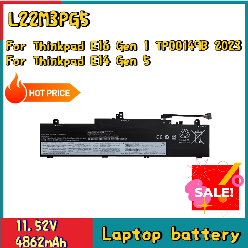 Brand New High Quality 11.52V 4862mAh L22M3PG5 Laptop Battery for Thinkpad E16 Gen 1 TP00149B 2023 for Thinkpad E14 Gen 5
Brand New High Quality 11.52V 4862mAh L22M3PG5 Laptop Battery for Thinkpad E16 Gen 1 TP00149B 2023 for Thinkpad E14 Gen 5