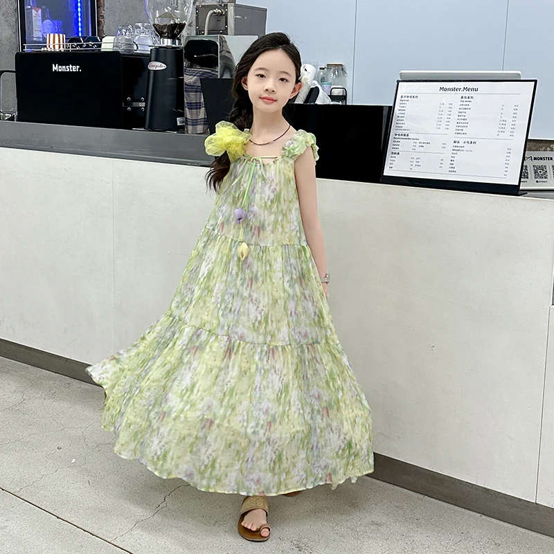 2025 Summer Girls' Flower Dress New Brand Sleeveless Strap Angel Seaside Beach Dress Printed Children's Castle Princess Skirt
2025 Summer Girls' Flower Dress New Brand Sleeveless Strap Angel Seaside Beach Dress Printed Children's Castle Princess Skirt
