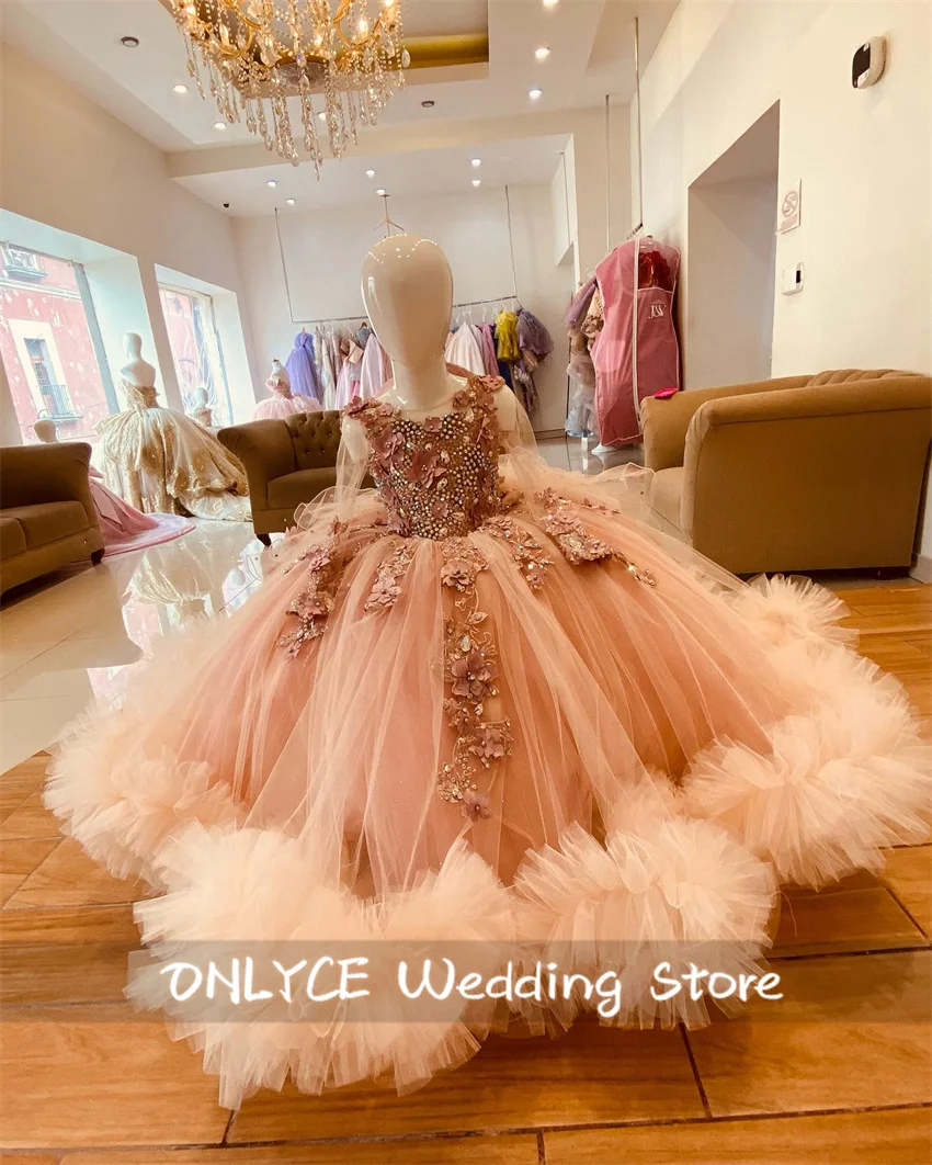 Sparkly Pink Tulle Flower Girl Dress For Wedding Floral Appliques Ruffles Diamonds Birthday Party Gown Customized
Sparkly Pink Tulle Flower Girl Dress For Wedding Floral Appliques Ruffles Diamonds Birthday Party Gown Customized