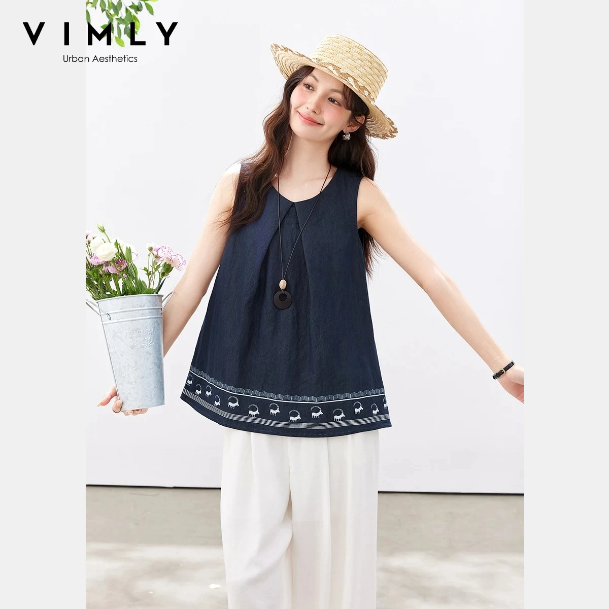VIMLY Women's Casual Boho Sleeveless Shirt 2026 Summer New Ethnic Animal Embroidery Tank Top Versatile Round Neck Blouse 30982
VIMLY Women's Casual Boho Sleeveless Shirt 2026 Summer New Ethnic Animal Embroidery Tank Top Versatile Round Neck Blouse 30982