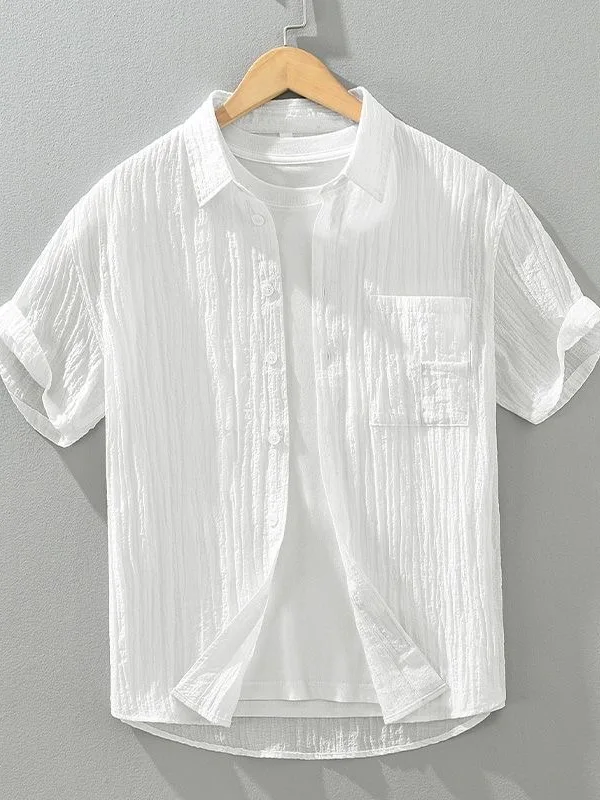 Summer Thin Cotton Casual Shirt Men's Short Sleeve Striped Pure Color Breathable Bubble Cloth Shirt Loose Fit Regular Length
Summer Thin Cotton Casual Shirt Men's Short Sleeve Striped Pure Color Breathable Bubble Cloth Shirt Loose Fit Regular Length