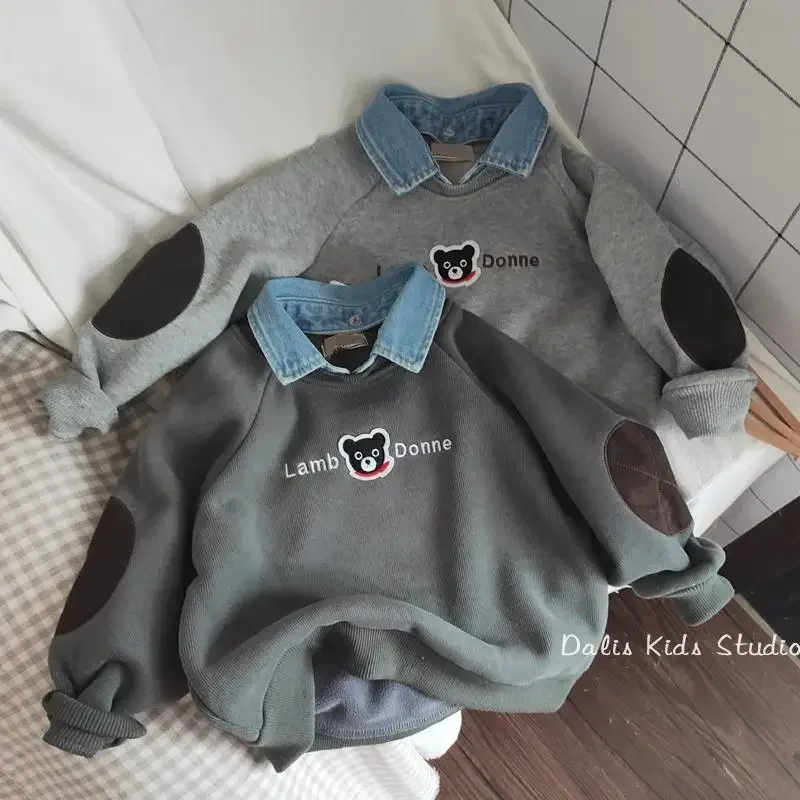 Plush Boys Sweatshirts Cute Bear Kids Sweater with Detachable Denim Collar Autumn Winte Children's Clothing Top Cartoon Pullover
Plush Boys Sweatshirts Cute Bear Kids Sweater with Detachable Denim Collar Autumn Winte Children's Clothing Top Cartoon Pullover