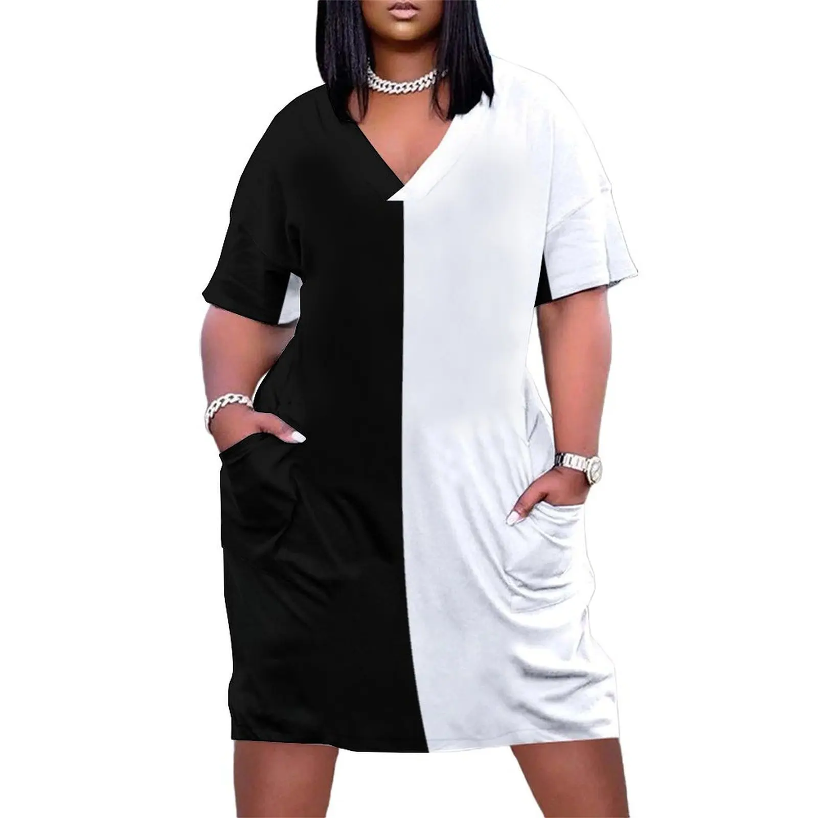Color Block Black White Retro Pattern Loose Pocket Dress women's fashion dresses Female dress
Color Block Black White Retro Pattern Loose Pocket Dress women's fashion dresses Female dress