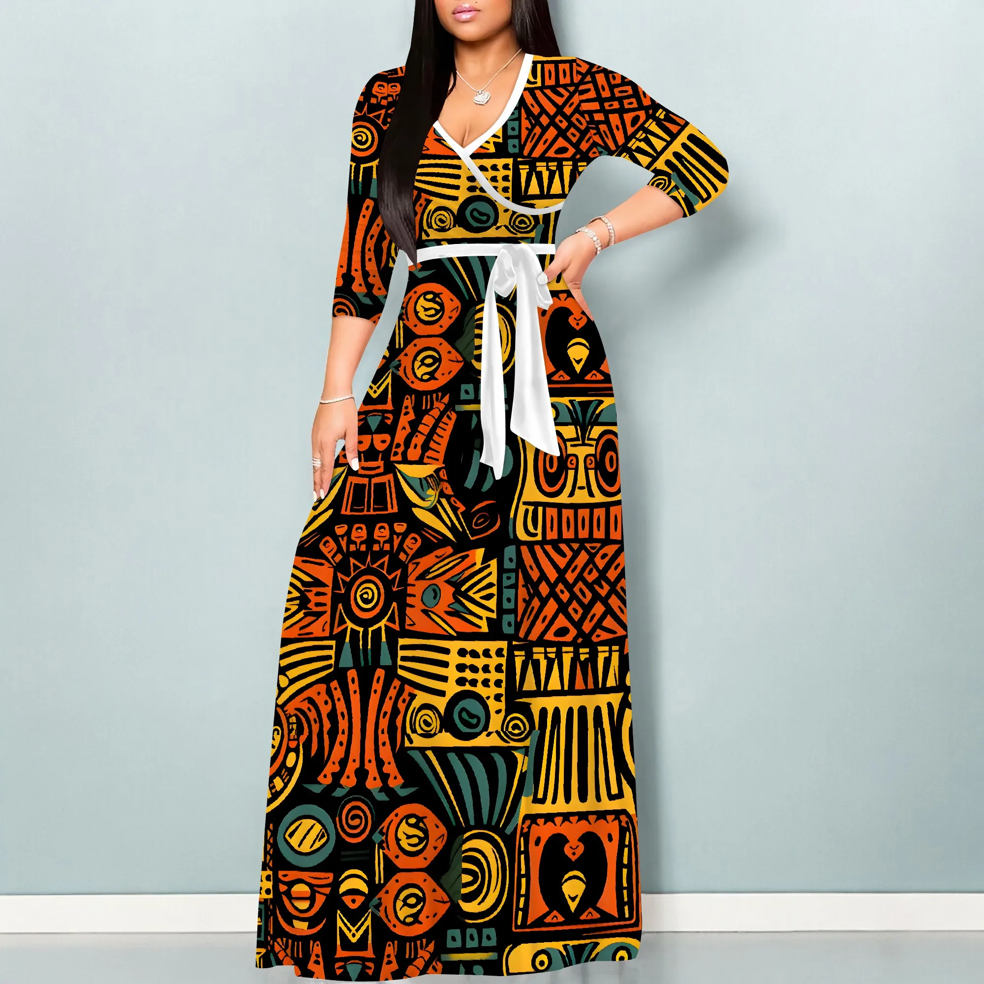 Women's 2025 Trends Long Dress 3/4 Sleeve V Neck Maxi Dress Beach Party with Belt
Women's 2025 Trends Long Dress 3/4 Sleeve V Neck Maxi Dress Beach Party with Belt