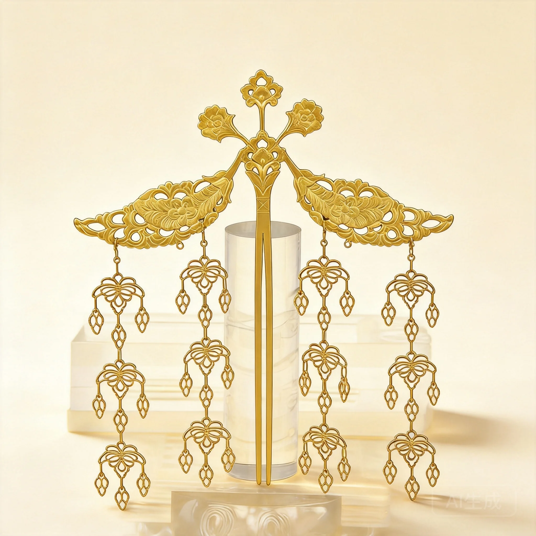 Delicate Chinese Traditional Auspicious Lucky Tang Dynasty Flower Carved Gold Plated Copper Tassel Hairpin Vintage Court Style
Delicate Chinese Traditional Auspicious Lucky Tang Dynasty Flower Carved Gold Plated Copper Tassel Hairpin Vintage Court Style