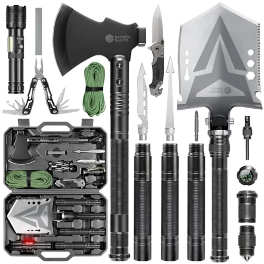 Folding Camping Shovel Axe Kit Military Grade Multifunctional Survival Tactical Shovel with Paracord Dual Color Flashlight Whet
Folding Camping Shovel Axe Kit Military Grade Multifunctional Survival Tactical Shovel with Paracord Dual Color Flashlight Whet