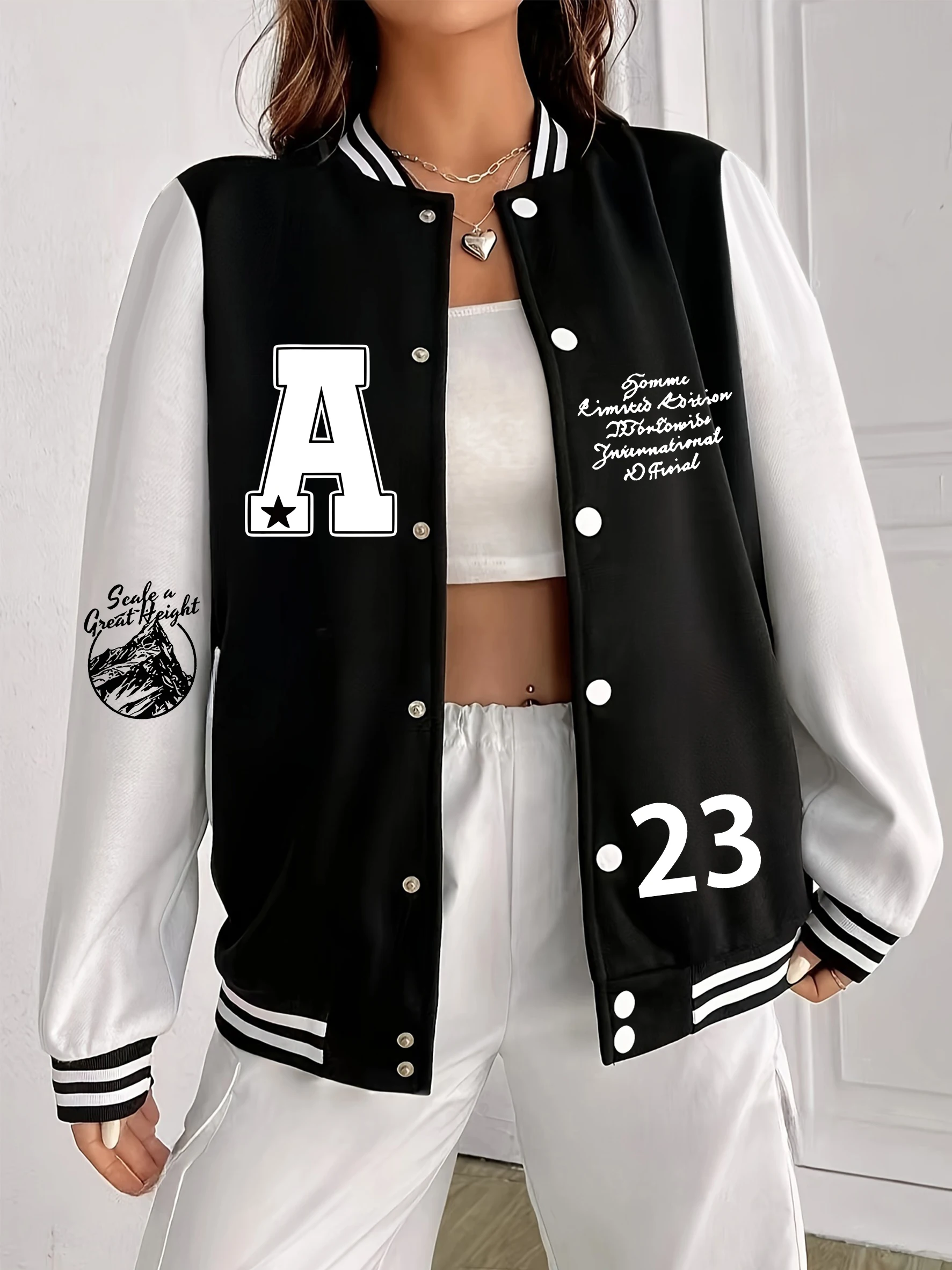 Пейзажная куртка с буквами и цифрами 23, женская свободная флисовая бейсбольная форма, осенняя одежда в стиле хип-хоп, универсальное повседневное пальто 
Пейзажная куртка с буквами и цифрами 23, женская свободная флисовая бейсбольная форма, осенняя одежда в стиле хип-хоп, универсальное повседневное пальто