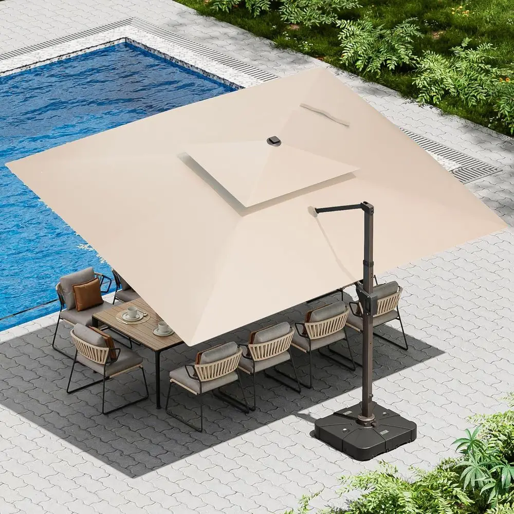 10' x 13' Heavy-Duty Double Top Cantilever Umbrella with LED Lights, 360-Degree Rotation, and Base for Outdoor Patio, Beige
10' x 13' Heavy-Duty Double Top Cantilever Umbrella with LED Lights, 360-Degree Rotation, and Base for Outdoor Patio, Beige