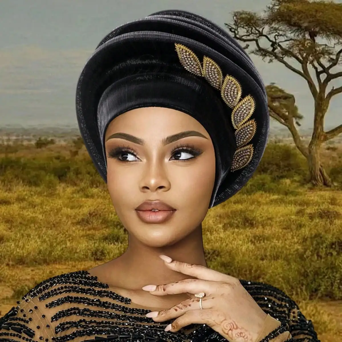 Women African Hat, Elegant Pleated Leaves Turban Hat Head Wrap Fashion Accessories
Women African Hat, Elegant Pleated Leaves Turban Hat Head Wrap Fashion Accessories
