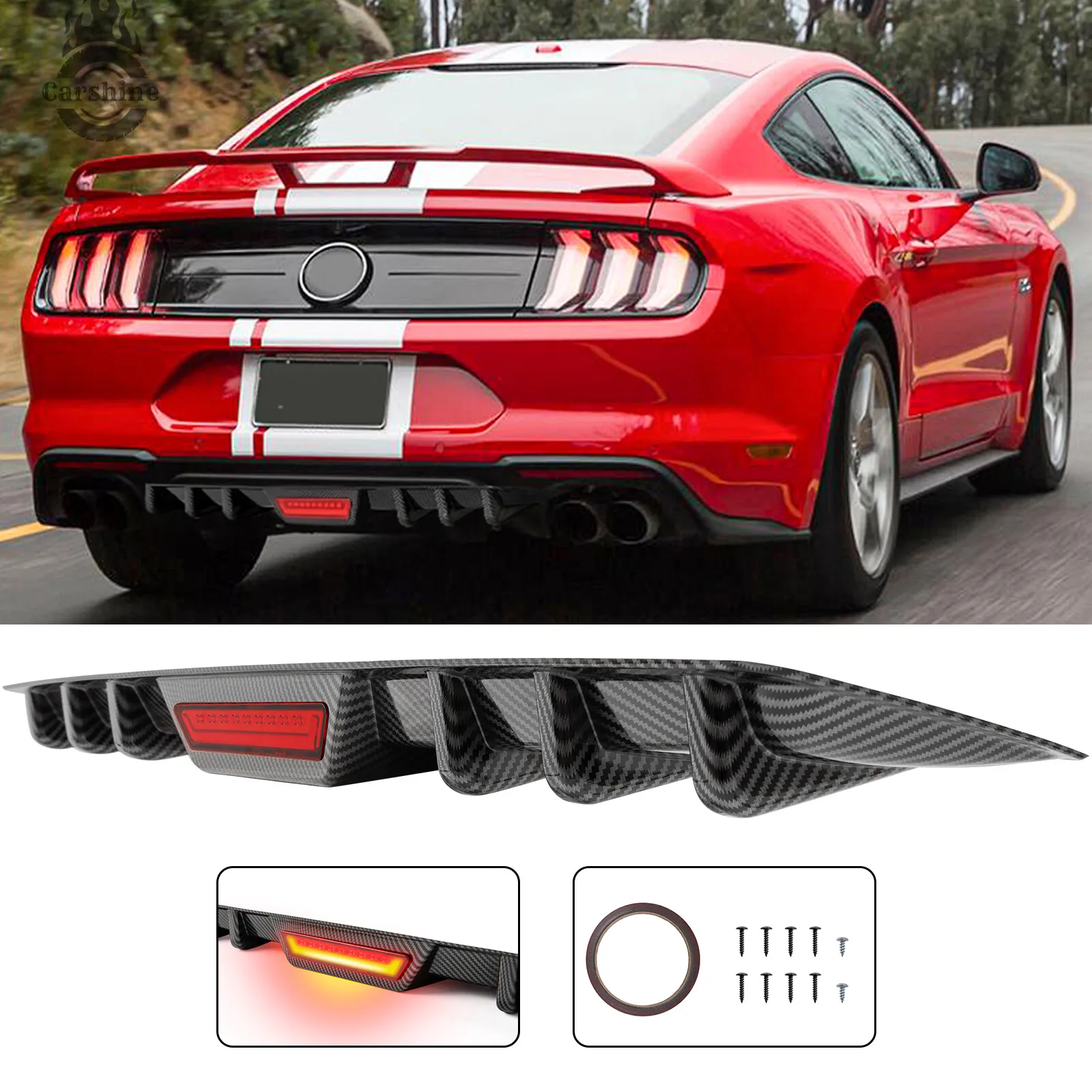 For Ford Mustang Carbon Rear Bumper Diffuser w/LED Brake Stop Tail Light Spoiler
For Ford Mustang Carbon Rear Bumper Diffuser w/LED Brake Stop Tail Light Spoiler