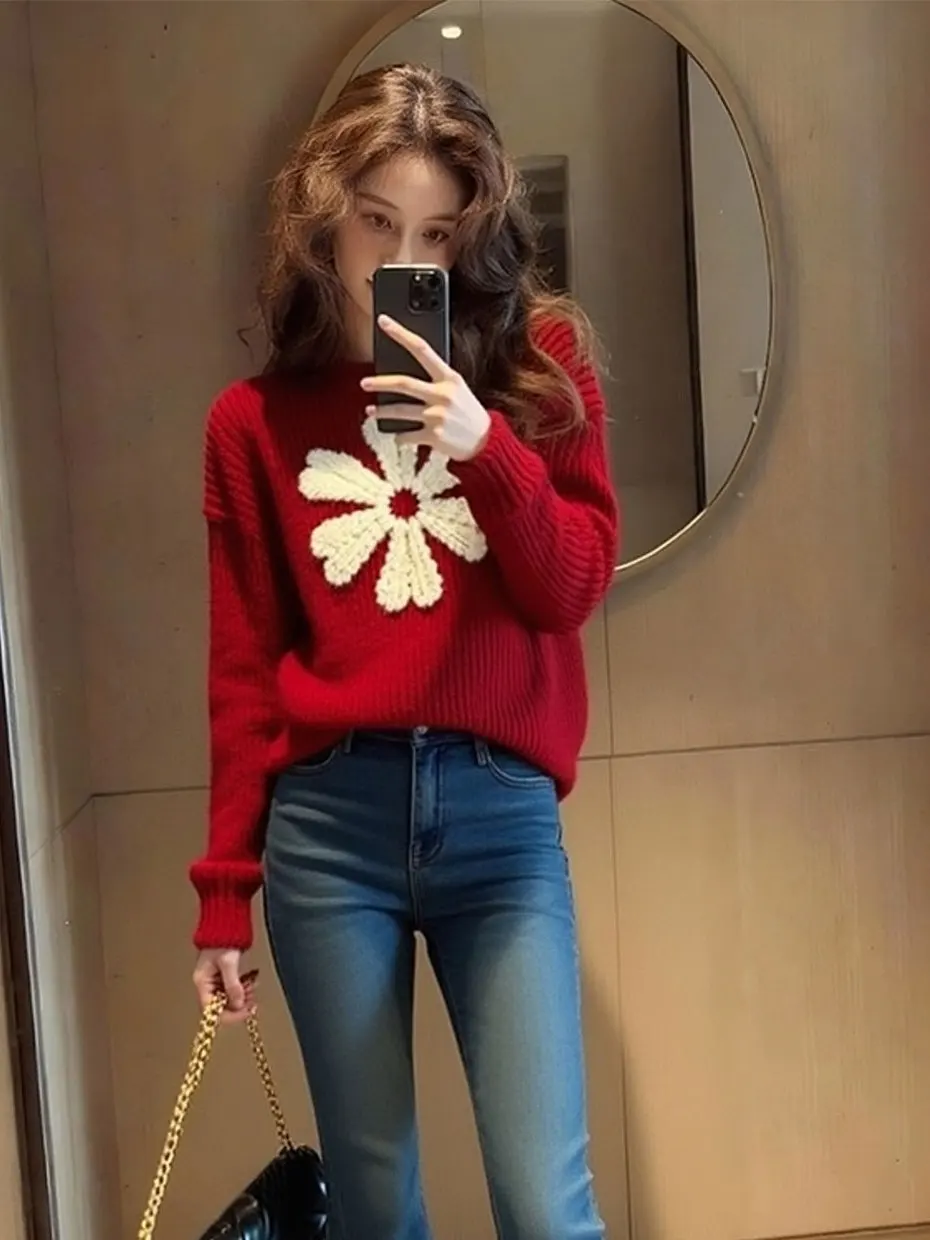 Christmas New Year Red Print Sweater Korean Style Lazy High End Knitted Loose Fit Winter Fashion Women's Top City Walk Date
Christmas New Year Red Print Sweater Korean Style Lazy High End Knitted Loose Fit Winter Fashion Women's Top City Walk Date