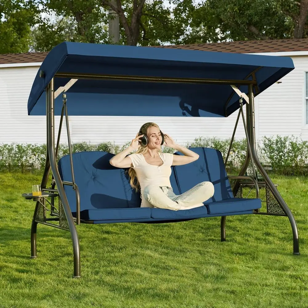 Adjustable 3-Seat Outdoor Swing with Stand, 800lbs Capacity, 3-in-1 Convertible Swing/Bed/Patio (Blue, Round Tube)
Adjustable 3-Seat Outdoor Swing with Stand, 800lbs Capacity, 3-in-1 Convertible Swing/Bed/Patio (Blue, Round Tube)