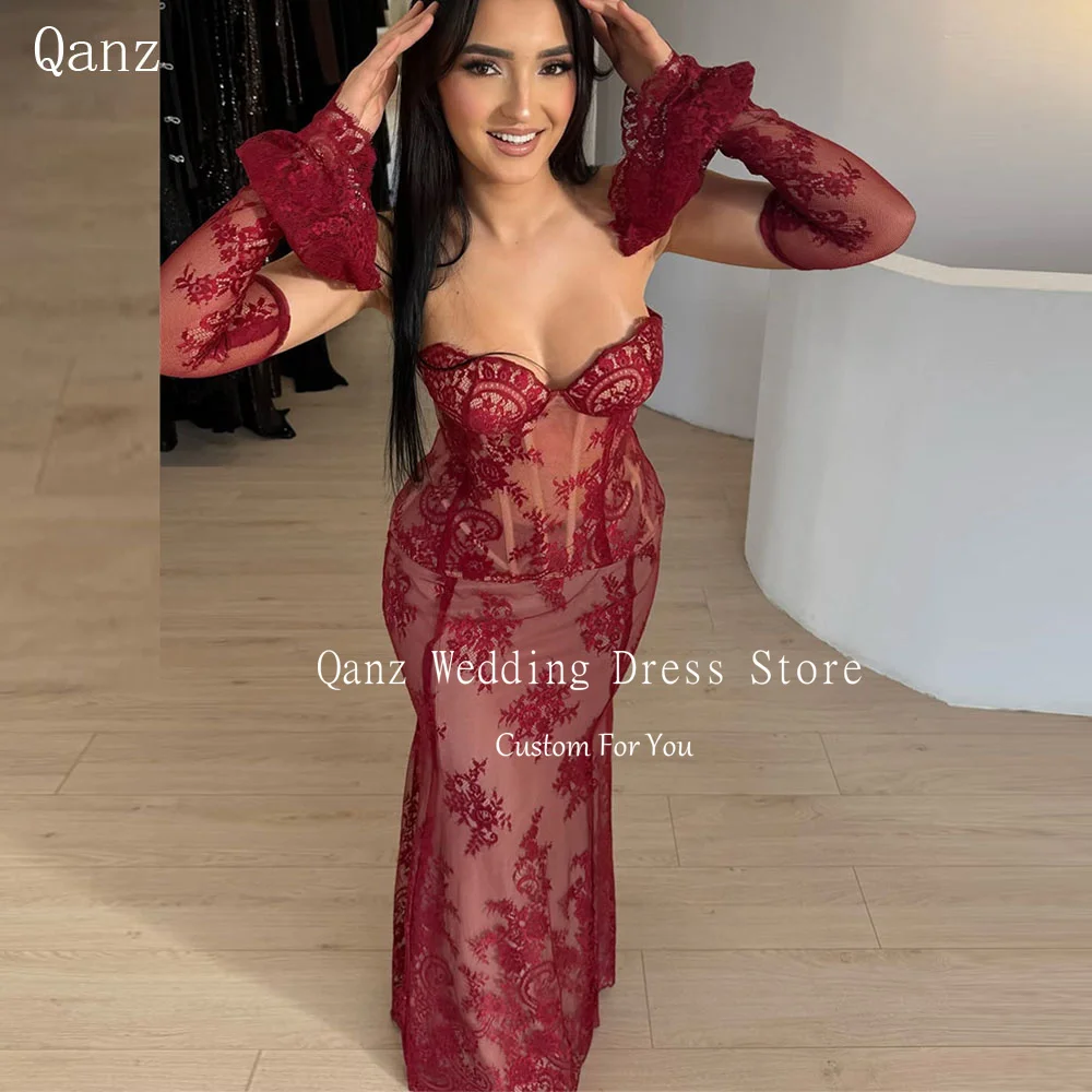 Qanz Burgundy Prom Dresses Mermaid Sweetheart Removable Sleeves Dress Woman Elegant Party Wedding Robes De Soirée Customized
Qanz Burgundy Prom Dresses Mermaid Sweetheart Removable Sleeves Dress Woman Elegant Party Wedding Robes De Soirée Customized