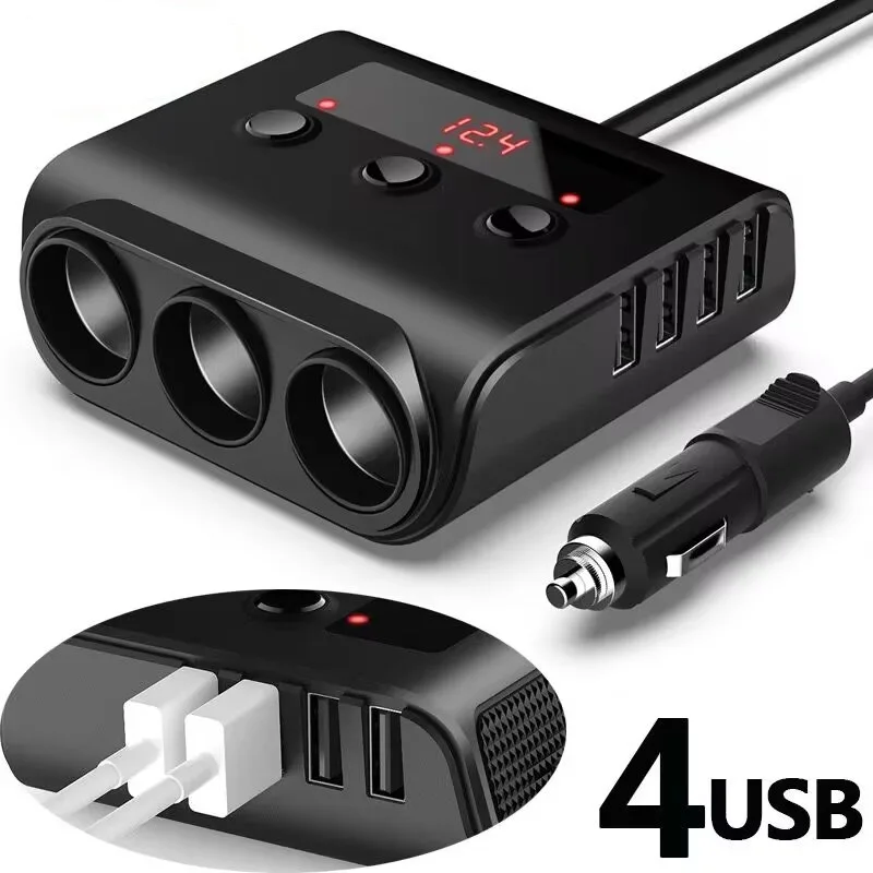 With switch car cigarette lighter one to three car converter one point three voltage display 120W car charger 4USB
With switch car cigarette lighter one to three car converter one point three voltage display 120W car charger 4USB