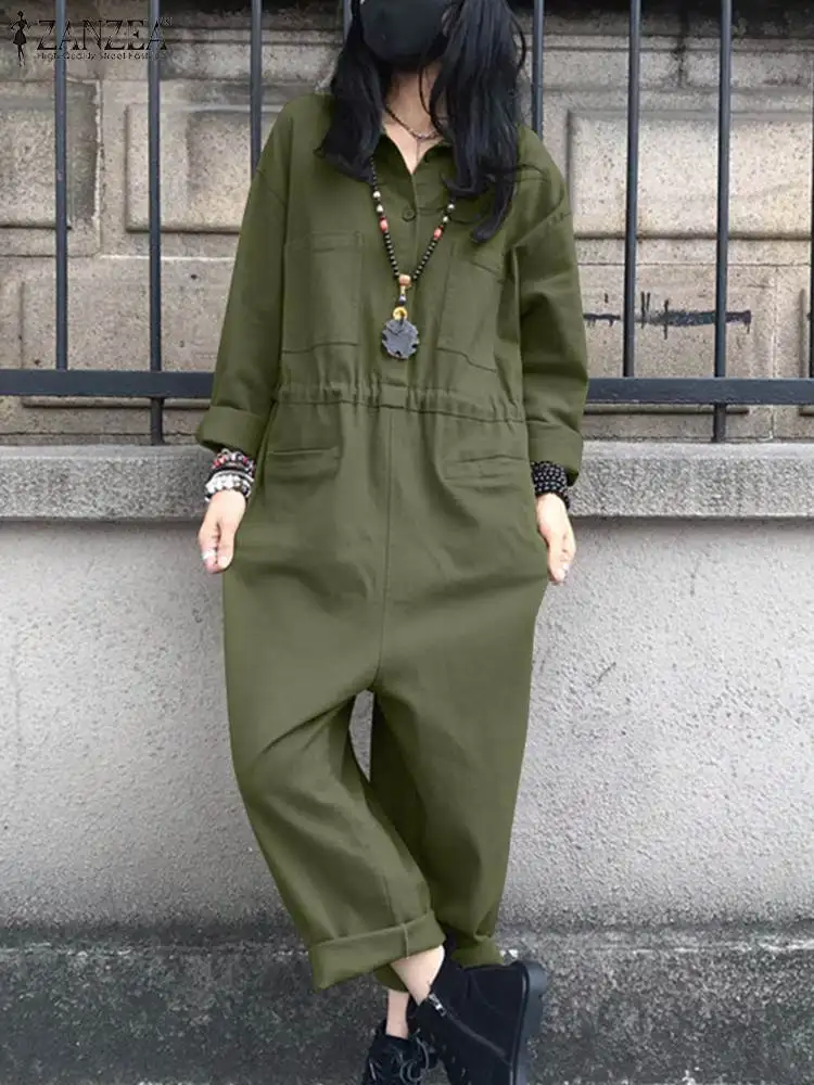 ZANZEA Fashion Women Cargo Jumpsuits Spring Lapel Neck Long Sleeve Rompers Casual Loose Overalls Solid Holiday Playsuits 2024
ZANZEA Fashion Women Cargo Jumpsuits Spring Lapel Neck Long Sleeve Rompers Casual Loose Overalls Solid Holiday Playsuits 2024