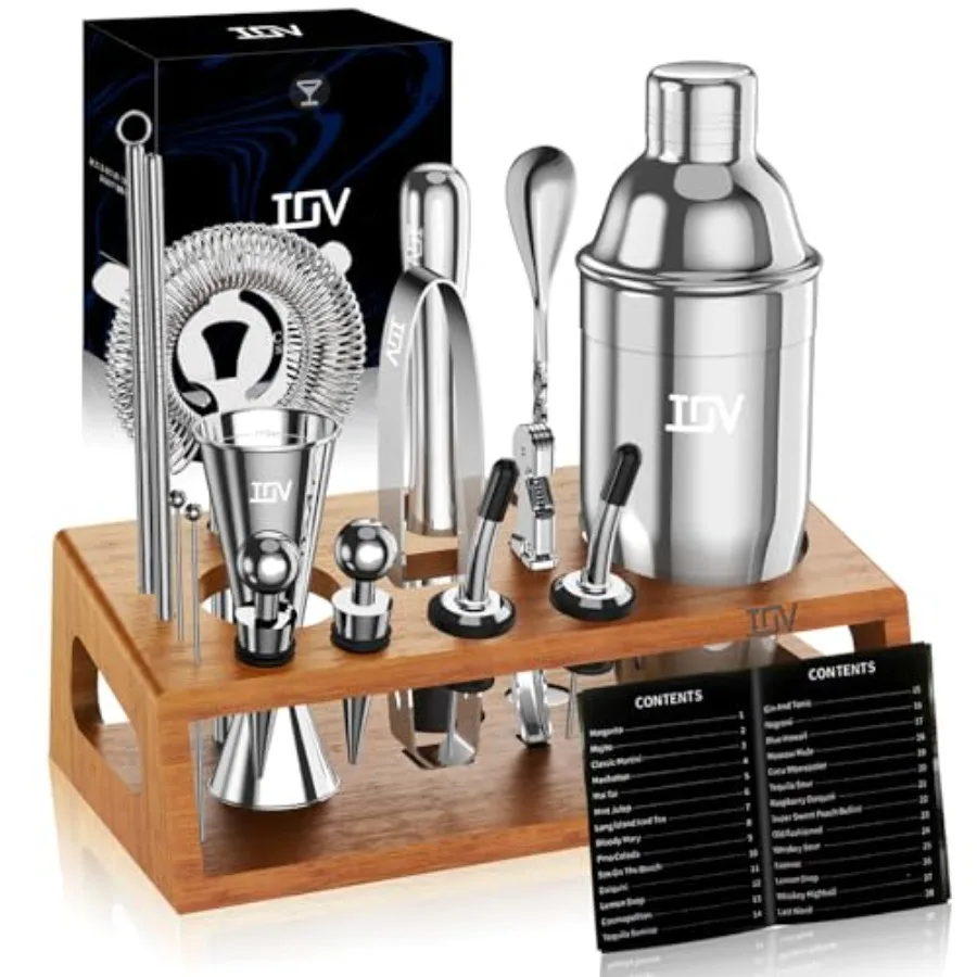 Cocktail Shaker Set Bartender Kit with Stand Bar Set Drink Mixer Set Includes Martini Shaker, Jigger, Strainer, Mixing Spoon, M
Cocktail Shaker Set Bartender Kit with Stand Bar Set Drink Mixer Set Includes Martini Shaker, Jigger, Strainer, Mixing Spoon, M