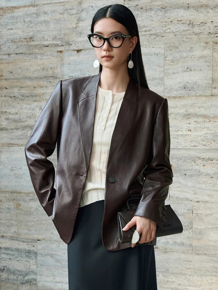 Vintage Genuine Leather Blazer Jackets Women Simple V-neck Elegant Solid Soft Natural Real Sheepskin Leather Coat blazer femme
Vintage Genuine Leather Blazer Jackets Women Simple V-neck Elegant Solid Soft Natural Real Sheepskin Leather Coat blazer femme