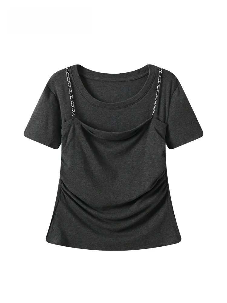 Korean Style plus Size Women's T-Shirt Short Sleeve round Neck Fashionable Summer Top for Plump Sisters Chain Detail Polyeste...
Korean Style plus Size Women's T-Shirt Short Sleeve round Neck Fashionable Summer Top for Plump Sisters Chain Detail Polyeste...