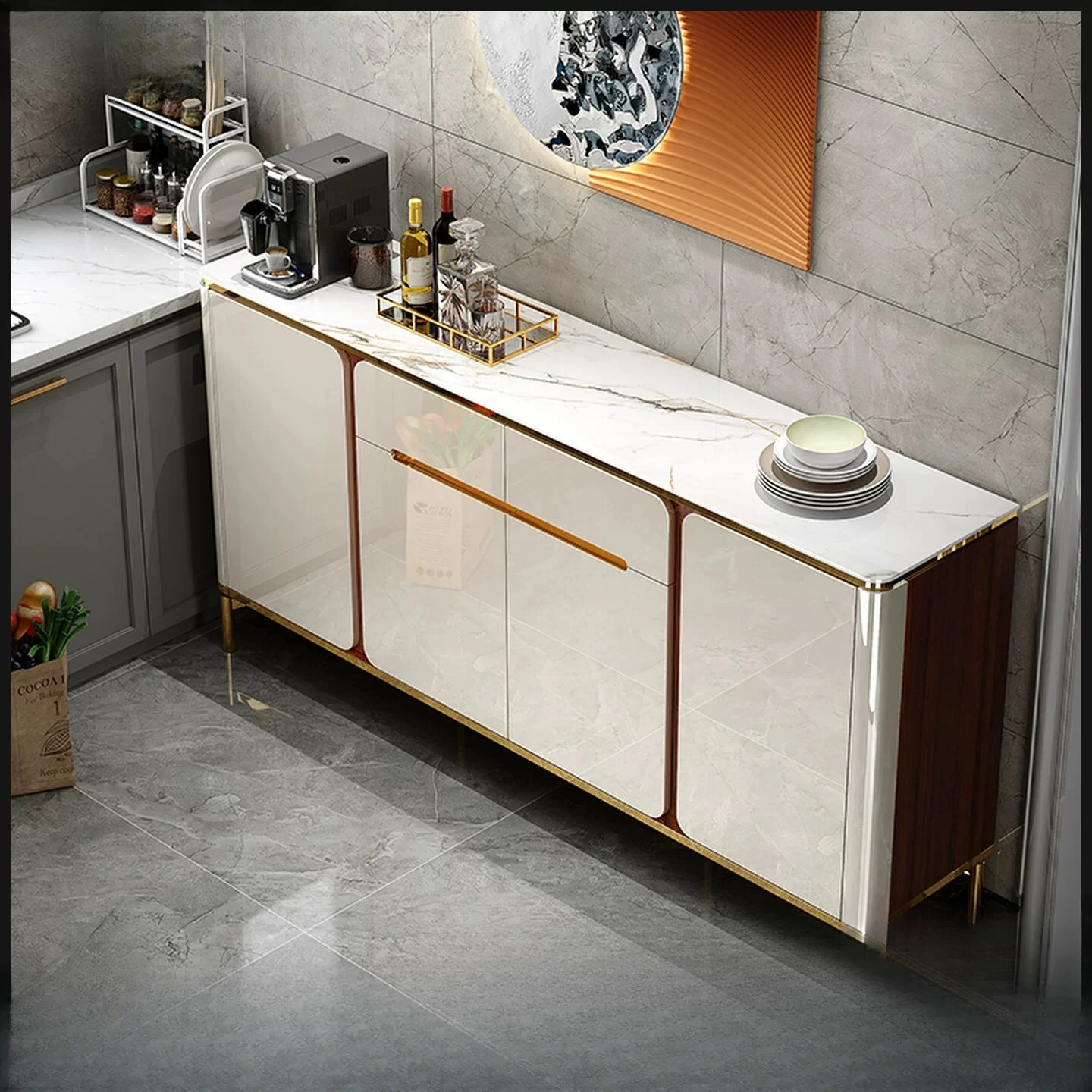 Slate dining side large capacity tea household kitchen locker against the wall
Slate dining side large capacity tea household kitchen locker against the wall