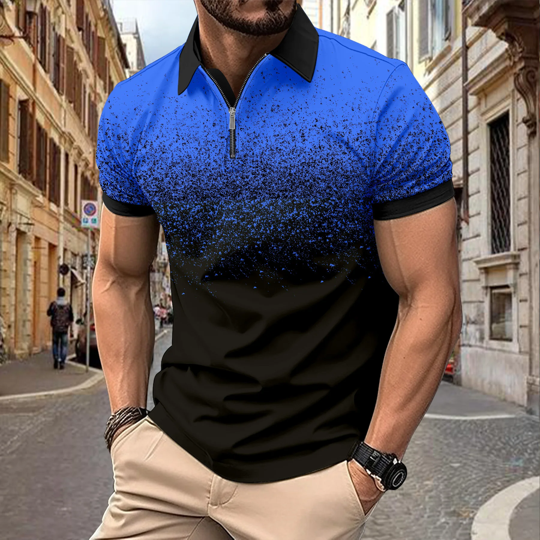 Summer Men's Zip-up Polo Shirt Lapel Polo Shirt Gradient Pattern Printed Street Short-sleeved Printed Clothing 2024
Summer Men's Zip-up Polo Shirt Lapel Polo Shirt Gradient Pattern Printed Street Short-sleeved Printed Clothing 2024