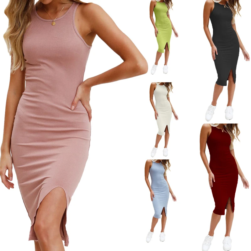Dress Cotton Knitted New Women's Solid Color Basic Vest Sleeveless Slim Long Split Skirt Temperament Commute Spring and Summer
Dress Cotton Knitted New Women's Solid Color Basic Vest Sleeveless Slim Long Split Skirt Temperament Commute Spring and Summer