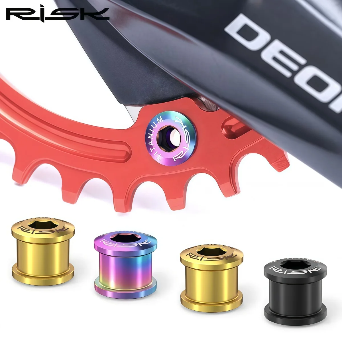 RISK Titanium 6.5mm Bicycle Chainring Locking Bolts For MTB / Road / Folding Bike Crankset Bolts & Nuts (Gold Black Iridescent)
RISK Titanium 6.5mm Bicycle Chainring Locking Bolts For MTB / Road / Folding Bike Crankset Bolts & Nuts (Gold Black Iridescent)