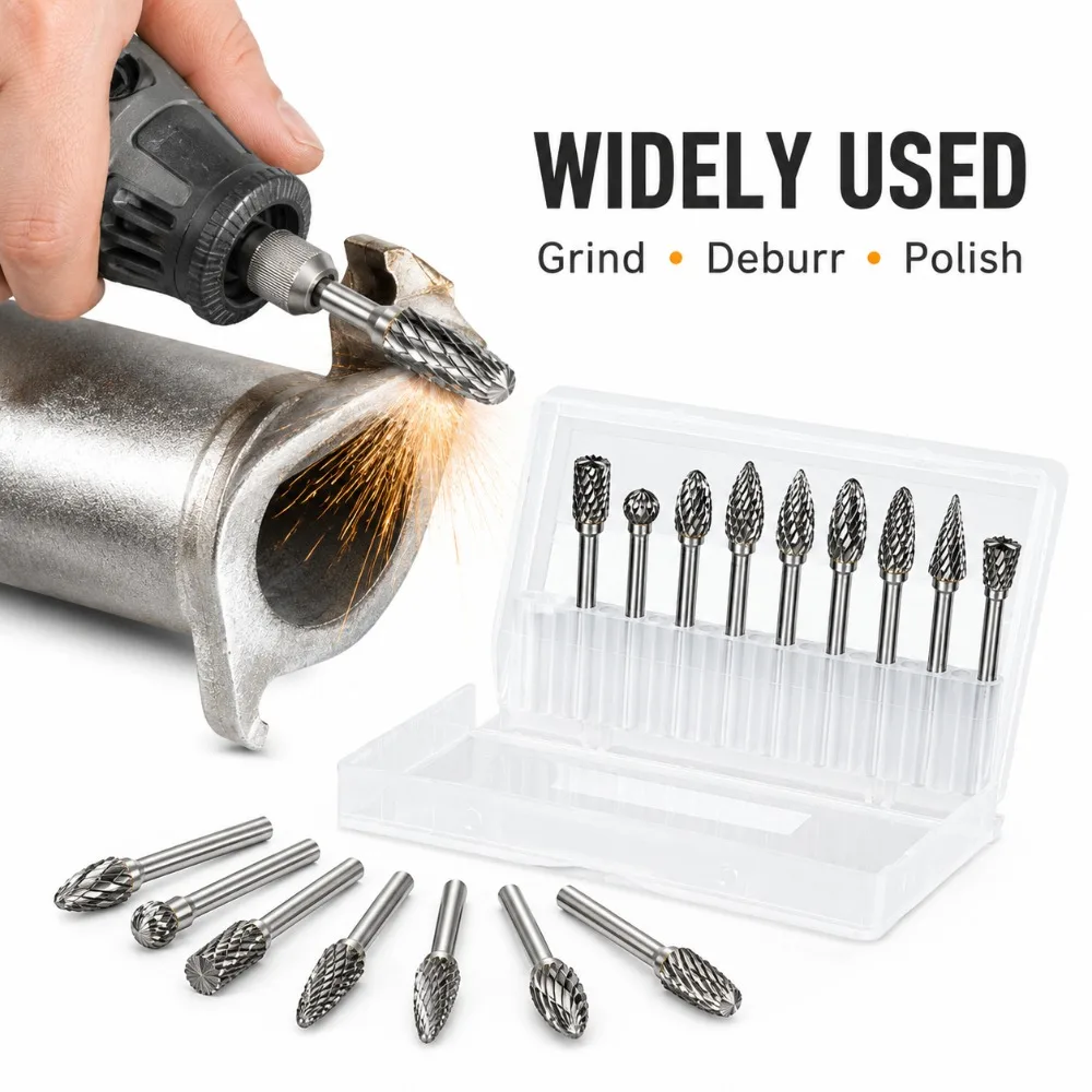 10Pcs Carbide Burr Set Double Cut Slot 3mm Shank Die Grinder Bits for Dremel Rotary Tool Metal Carving Electric Grinding
10Pcs Carbide Burr Set Double Cut Slot 3mm Shank Die Grinder Bits for Dremel Rotary Tool Metal Carving Electric Grinding