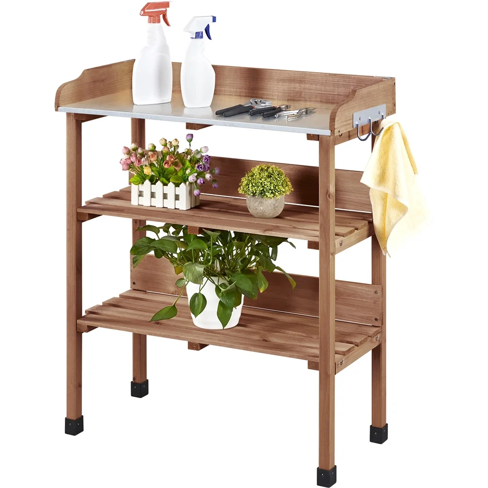 3-Layer Wooden Potting Bench with Metal Tabletop and Flexible Storage, Rolling Waist-High Garden Workstation with Lockable
3-Layer Wooden Potting Bench with Metal Tabletop and Flexible Storage, Rolling Waist-High Garden Workstation with Lockable