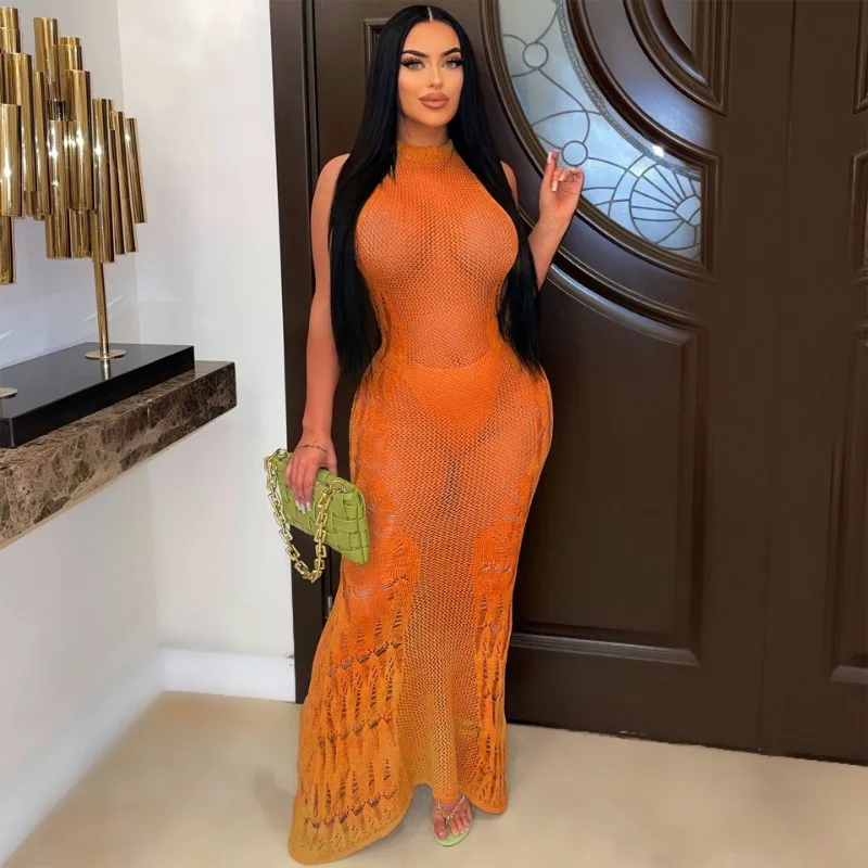Solid Hollow Out Crochet Knitted Maxi Dress Women See Through O-neck Sleeveless Bodycon Holiday Beach Cover Ups Long Robe
Solid Hollow Out Crochet Knitted Maxi Dress Women See Through O-neck Sleeveless Bodycon Holiday Beach Cover Ups Long Robe