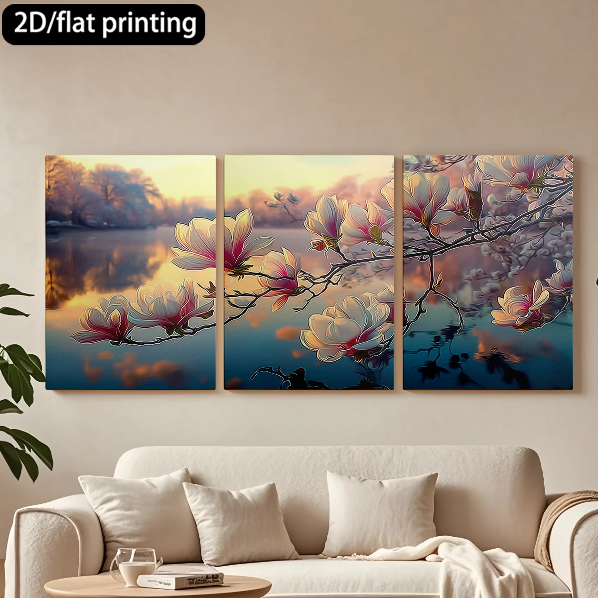 2D flat printing 3pc wooden frame canvas decorative painting Magnolia blossoms, lake, sunset.Corridor bedroom decoration
2D flat printing 3pc wooden frame canvas decorative painting Magnolia blossoms, lake, sunset.Corridor bedroom decoration