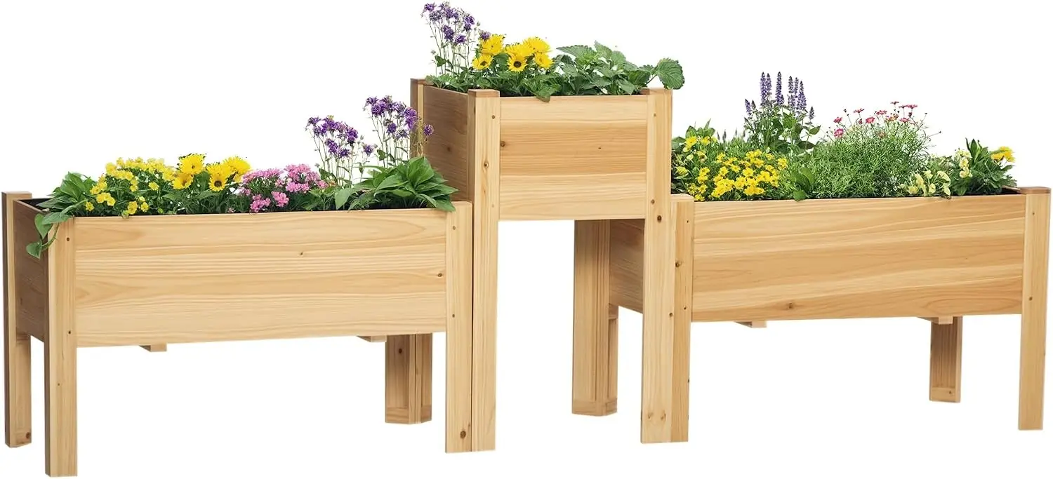Elevated Wood Raised Garden Bed Three Piece Set, Large Outdoor Planter Box With Legs And Fabric Liner, Weather Resistant Wooden Planting Container For Vegetables Herbs Flowers, Natural Wood Color
Elevated Wood Raised Garden Bed Three Piece Set, Large Outdoor Planter Box With Legs And Fabric Liner, Weather Resistant Wooden Planting Container For Vegetables Herbs Flowers, Natural Wood Color