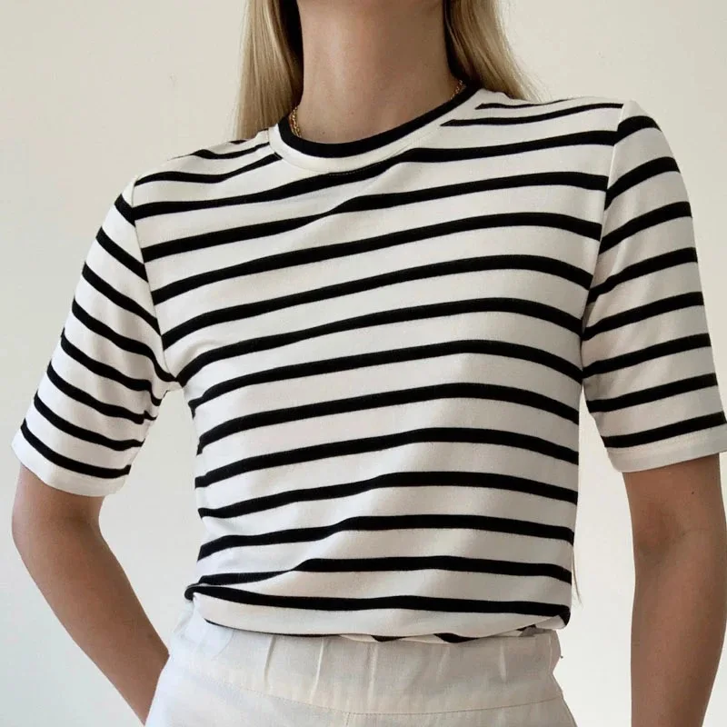 Tee For Ladies 2024 New Summer Spring Strip Round-neck Casual All-match Short Sleeve T-shirt
Tee For Ladies 2024 New Summer Spring Strip Round-neck Casual All-match Short Sleeve T-shirt