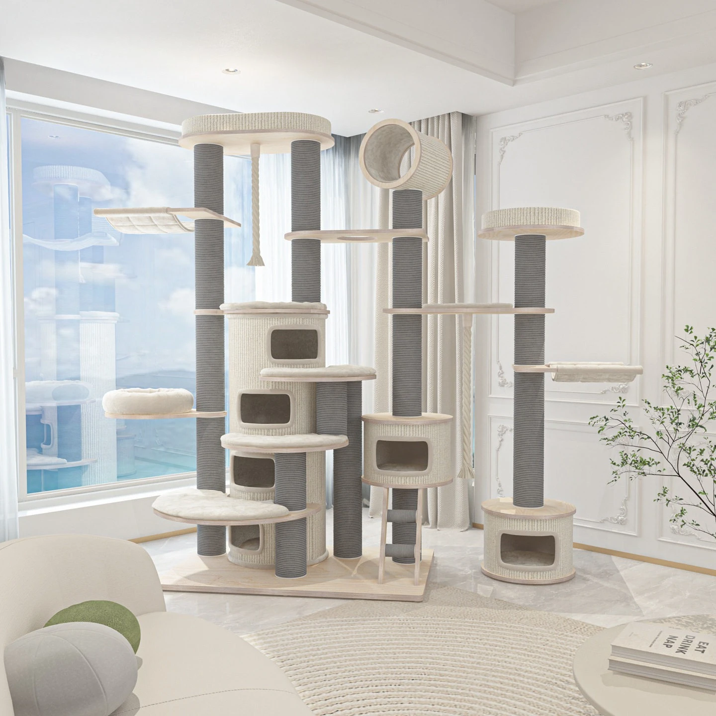 Super large cat climbing frame, cat nest, tree integration, imported solid wood villa cat paradise
Super large cat climbing frame, cat nest, tree integration, imported solid wood villa cat paradise