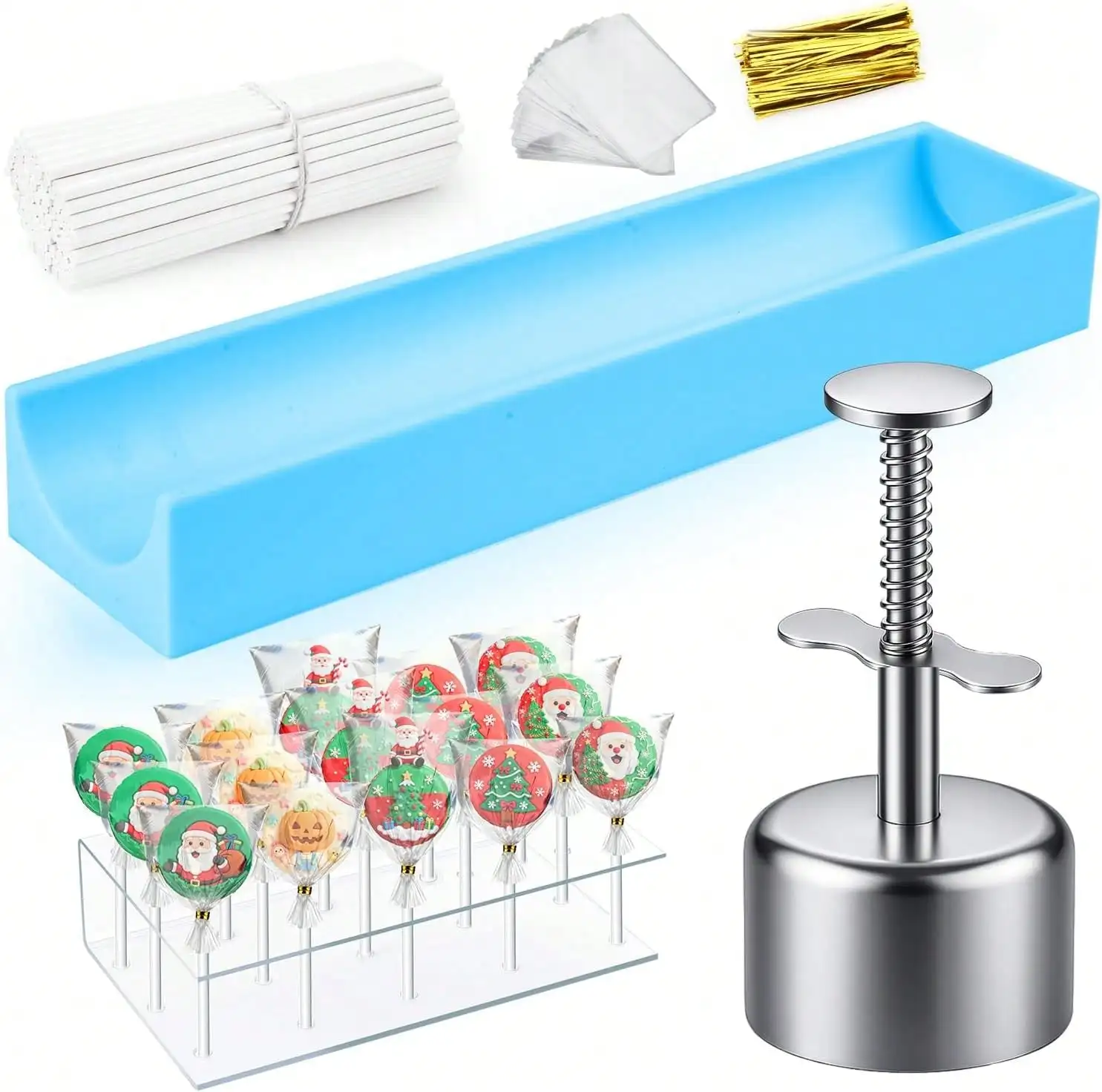 All-In-One Cake Pop Mold Set With 9 Inch Silicone Tray, Coinicxcel Stainless Steel Round Cake Pop Cutter And Pusher, Acrylic Stand, Sticks, Wrappers, Twist Ties, Baking Molds Kit For Christmas Gifts
All-In-One Cake Pop Mold Set With 9 Inch Silicone Tray, Coinicxcel Stainless Steel Round Cake Pop Cutter And Pusher, Acrylic Stand, Sticks, Wrappers, Twist Ties, Baking Molds Kit For Christmas Gifts