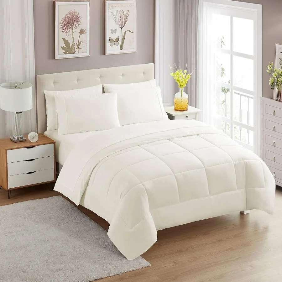 7 Piece Comforter Set Bag Solid Color All Season Soft Down Alternative Blanket Luxurious Microfiber Bed Sheets Ivory Queen
7 Piece Comforter Set Bag Solid Color All Season Soft Down Alternative Blanket Luxurious Microfiber Bed Sheets Ivory Queen