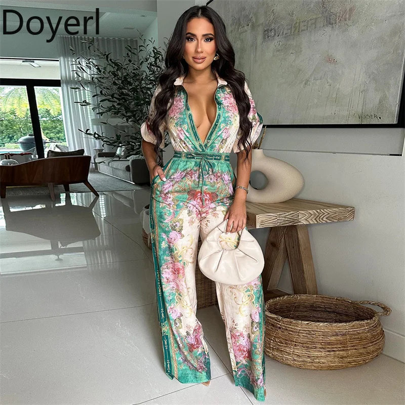 Doyerl Turn-down Collar Button Up Romper Jumpsuit Woman Short Sleeve Floral Print High Waist Wide Leg Overalls Holiday Outfits
Doyerl Turn-down Collar Button Up Romper Jumpsuit Woman Short Sleeve Floral Print High Waist Wide Leg Overalls Holiday Outfits