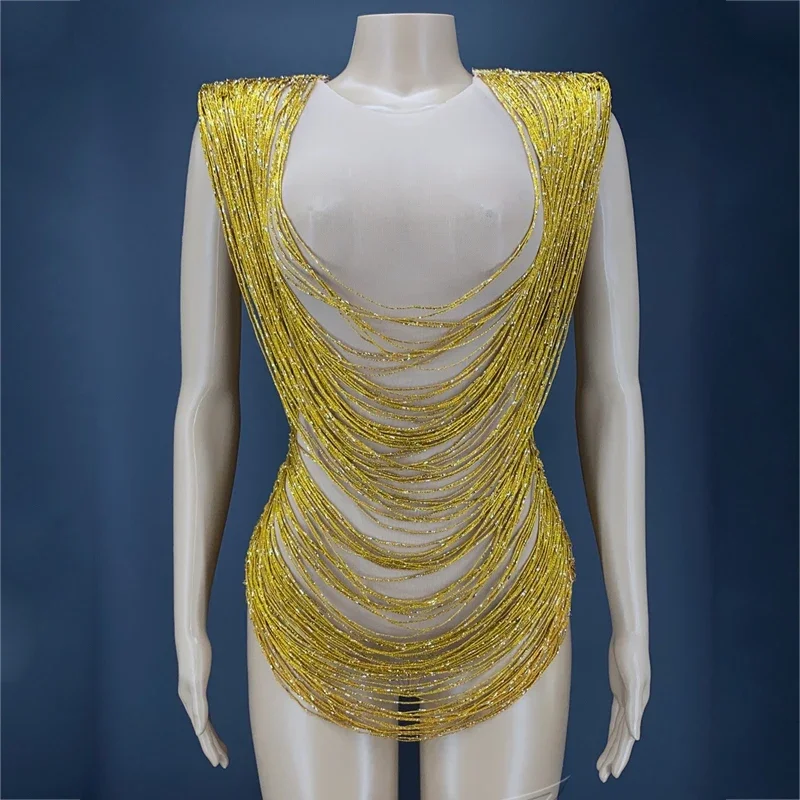 Sparkly Gold Chain Fringed Bodysuit Women Birthday Celebrate Dresses Outfit Nightclub DJ Stage Pole Dance Costume XS3132
Sparkly Gold Chain Fringed Bodysuit Women Birthday Celebrate Dresses Outfit Nightclub DJ Stage Pole Dance Costume XS3132