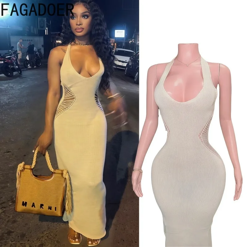 FAGADOER Sexy Knit Bodycon Maxi Dress Women Solid Color Halter Neck Cutout Waist High Skinny Dresses Fashion Holidays Vestidos
FAGADOER Sexy Knit Bodycon Maxi Dress Women Solid Color Halter Neck Cutout Waist High Skinny Dresses Fashion Holidays Vestidos
