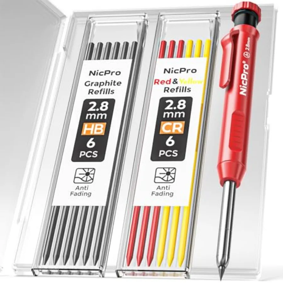 1 Pack Carpenter Pencil with Sharpener, 2.8 mm Mechanical Pencils with 13 Refills, Deep Hole Marker for Construction, Heavy Dut
1 Pack Carpenter Pencil with Sharpener, 2.8 mm Mechanical Pencils with 13 Refills, Deep Hole Marker for Construction, Heavy Dut