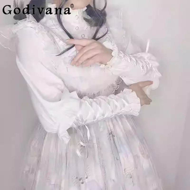 Весенне-осенняя блузка в стиле французского двора из шифона, с длинным рукавом, воротником-стойкой, рюшами и шнуровкой, для девочек, в стиле Лолита, милая
Весенне-осенняя блузка в стиле французского двора из шифона, с длинным рукавом, воротником-стойкой, рюшами и шнуровкой, для девочек, в стиле Лолита, милая