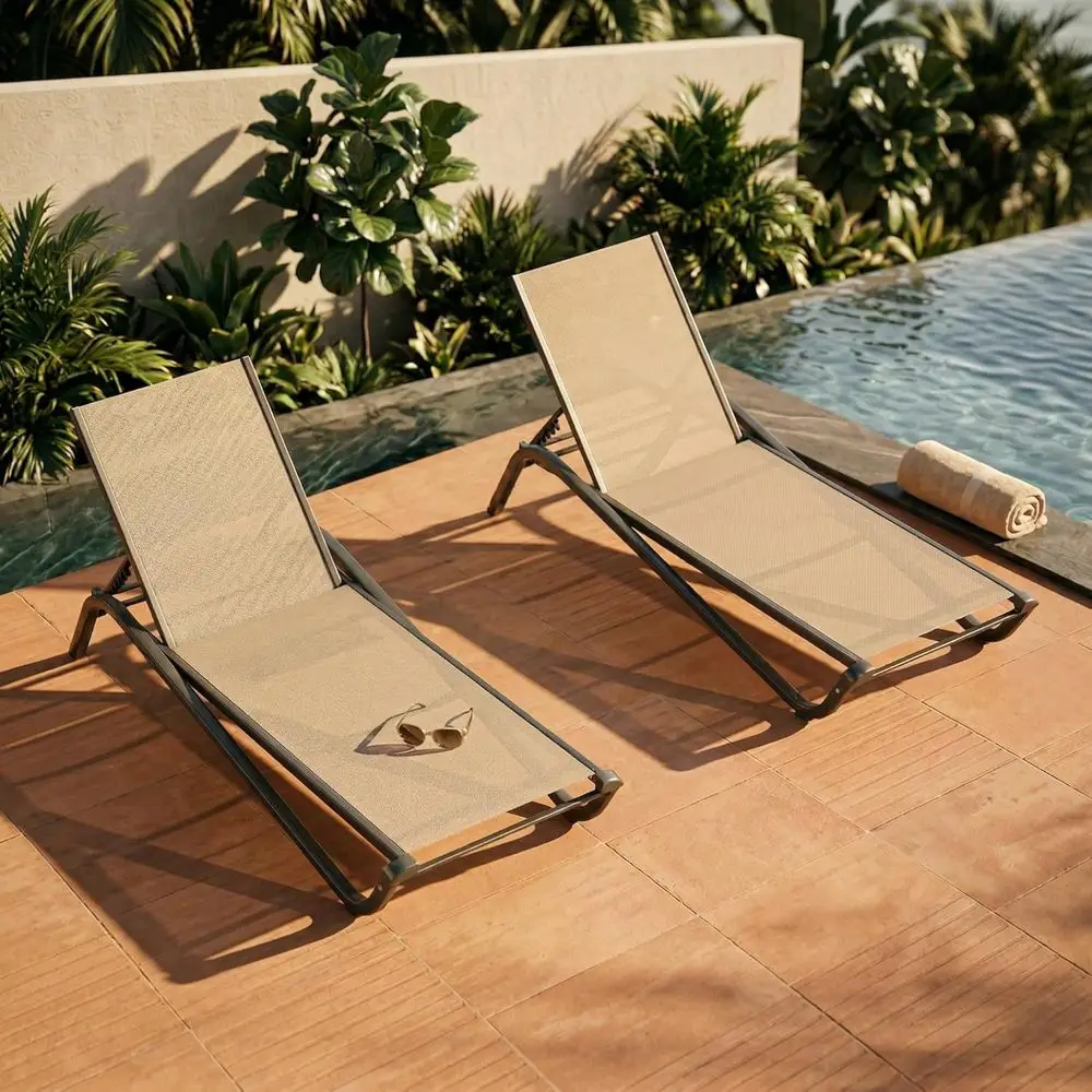 2-Piece All-Weather Outdoor Chaise Lounge Set, 5-Position Adjustable, Stackable for Poolside Relaxation in Beige
2-Piece All-Weather Outdoor Chaise Lounge Set, 5-Position Adjustable, Stackable for Poolside Relaxation in Beige
